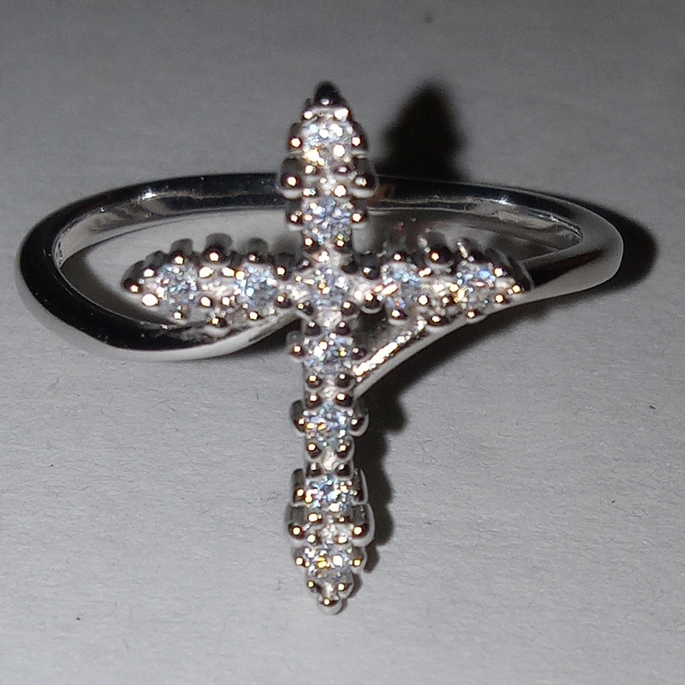 S925 sterling silver cubic zirconia cross ring size 8